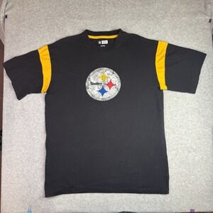 Pittsburgh Steelers 08 NFL Team Apparel Shirt Mens L Black Yellow Logo (Read)